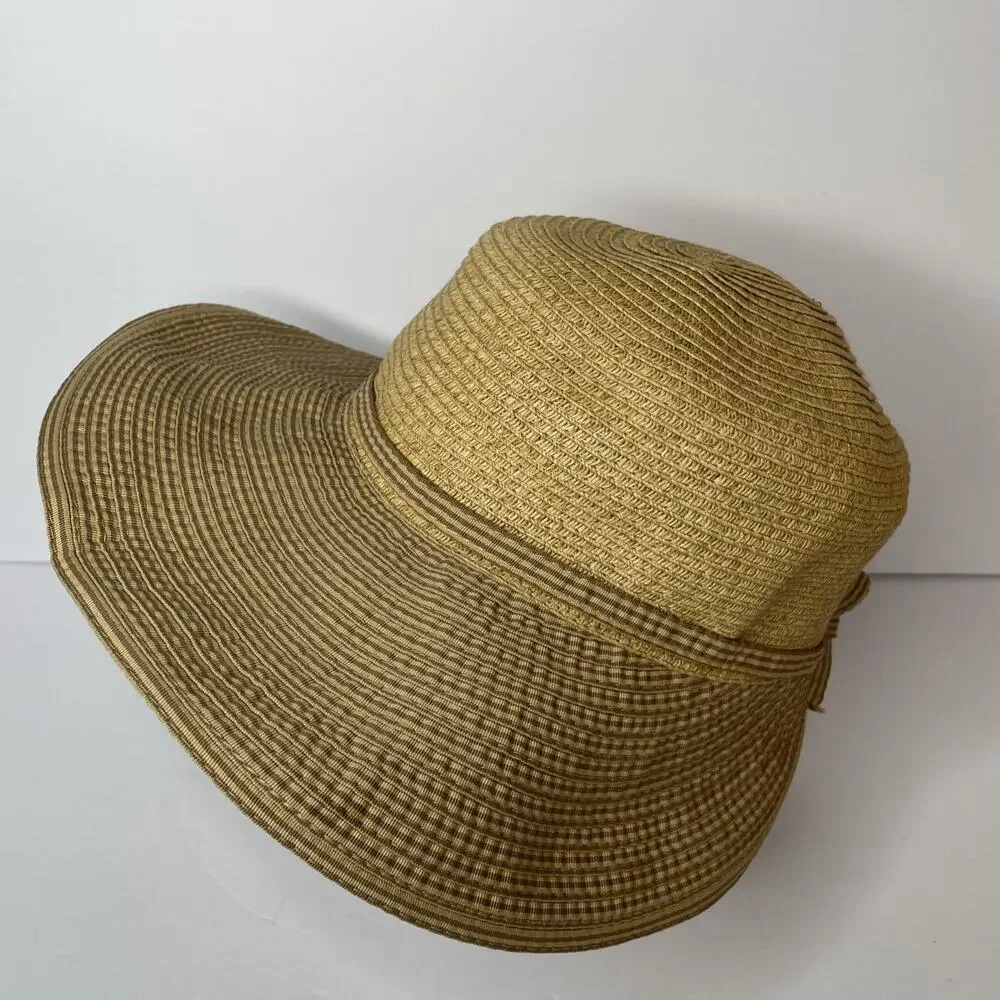 CAPPELLI Strawworld Women's Straw HAT with Striped Fabric Ribbon Detail BEIGE